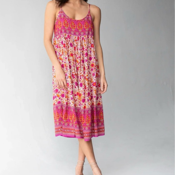 Natural Life Gigi Midi Dress Pink Orange Floral Size S - Picture 2 of 15